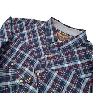 Wrangler Retro Premium Western Shirt Mens XXL Blue Plaid Button‎ Up Long Sleeve